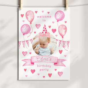 Coquettebåge Rosa Fotohatt Födelsedagsfest Välkomm Poster