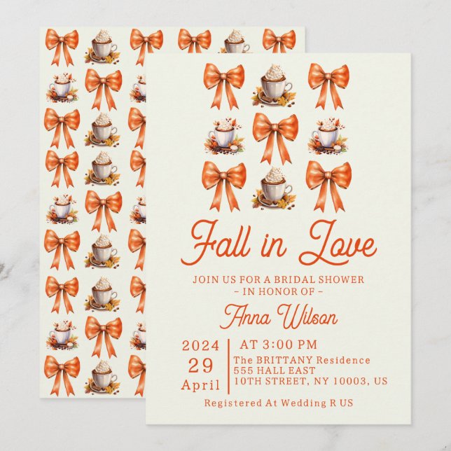 Coquettebow fall in Love Kaffe Orange Redigerbar  Inbjudningar (Fram/baksida)