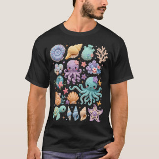 Coquettes Havsliv Kawaii Maneter Bläckfisk Strand T Shirt