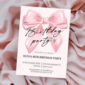 Coquettish Bow Pink Birthday Invitation Inbjudningar