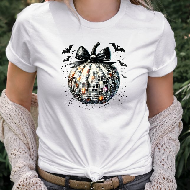 Coquettish Disco Boll Pumpkin Black Bow T Shirt (Skapare uppladdad)