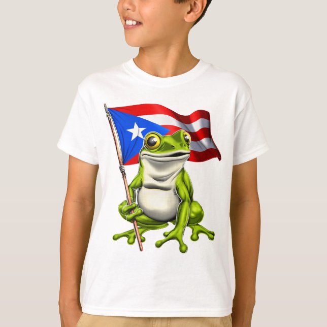 Coqui Frog Puerto Rico Flagga T Shirt (Framsida)