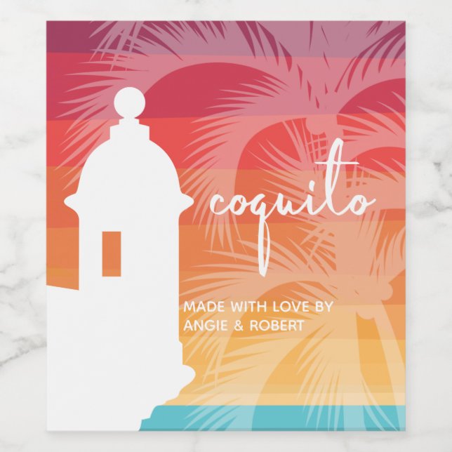 Coquito Handflatan Träd Vinflaska Etikett (Singel etikett)