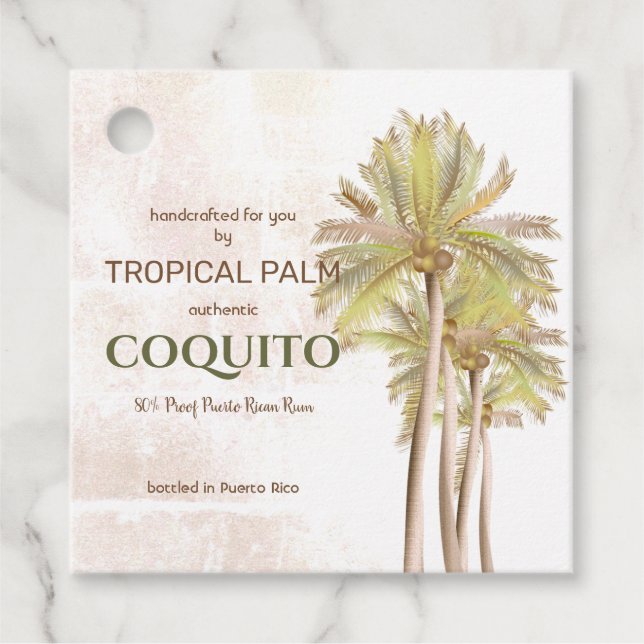 Coquito Kokos Tropisk Palm Gåvor Etiketter (Framsida)