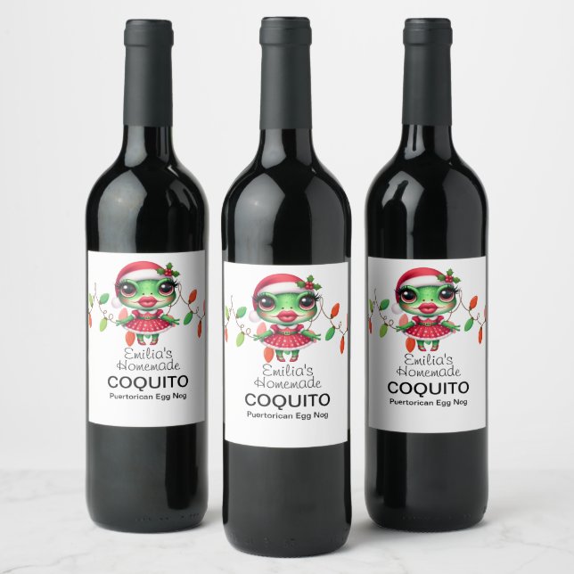 Coquito-recept äggnog jul groda vin etikett (Flaskor)
