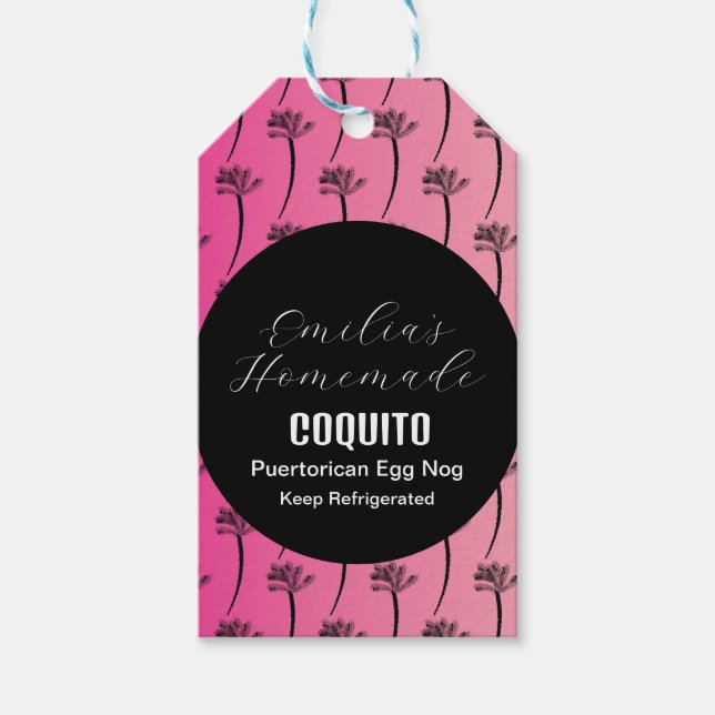 Coquito Recept Dryck Kokos Egg Nog Palm Rosa Presentetikett (Framsidan)