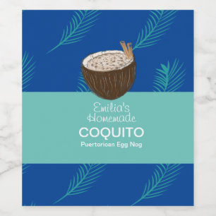 Coquito Recept Dryck Palmblad Kokos Egg Nog Vinflaska Etikett
