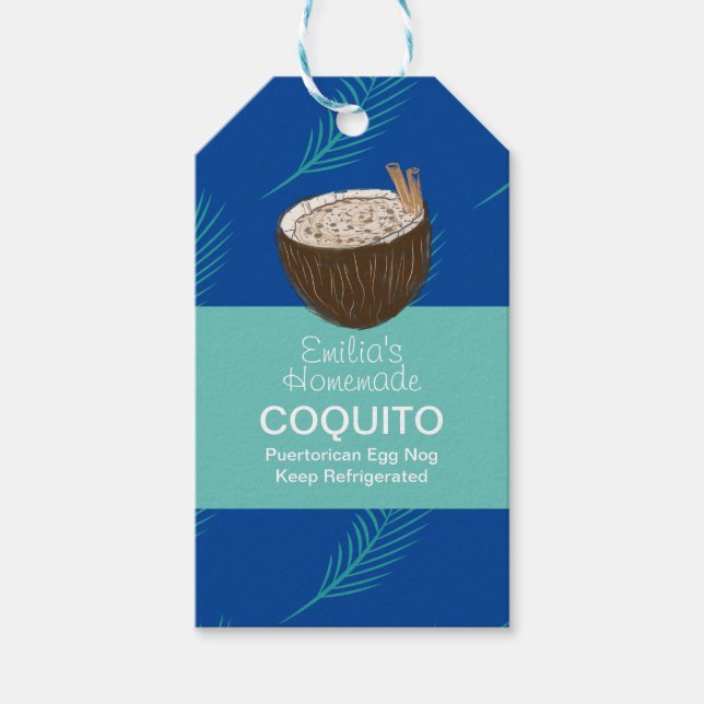 Coquito Recept Dryck Palmblad Kokosnöt Eggnog  Presentetikett (Framsidan)