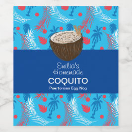 Coquito Recept Dryck Palmträd Egg Nog Blå Vinflaska Etikett