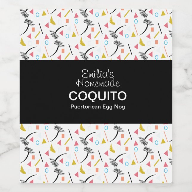 Coquito Recept Dryck Palmträd Modern Egg Nog Vinflaska Etikett (Singel etikett)