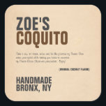 Coquito Rustic Modern Fyrkantigt Klistermärke<br><div class="desc">Anpassa vår gråtten Coquito-design,  med fet  och brunt personlig och "Ta ett steg,  luta dig tillbaka,  slappna av och låt Puerto Rico värma din själ medan du tar dig till minnen av Puerto Rican-roligtens julparrandas"-textdesign,  på antika pappra bildbakgrunder. Perfekt i år runt Puerto Rican Coquito flaskor eller julens helgdagar!</div>