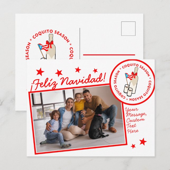 Coquito Season Bottle Custom Photo Text Helg Vykort (Fram/baksida)