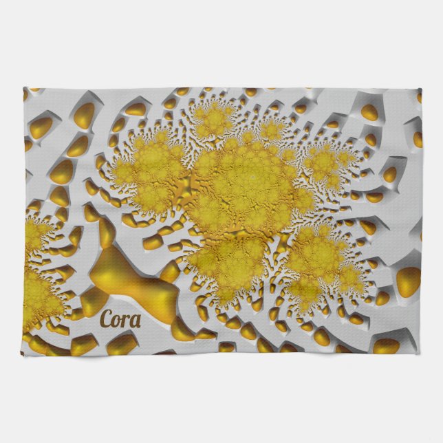 CORA ~ 3D Golden Lava ~ Fractal ~ ORIGINAL ~ Kökshandduk (Horisontell)