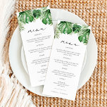 CORA Modern Tropical Beach Handflatan Löv Destinat Meny<br><div class="desc">Den här menyn innehåller tropiska vattenfärgsfärger i handflatan löv och ett typsnitt för eleganten. Den här menyn är perfekt för ditt målbröllop,  din servosert,  en könsneutral tropisk babydusch eller någon annan händelse. Redigera enkelt *de flesta formuleringar för att uppfylla dina behov.</div>