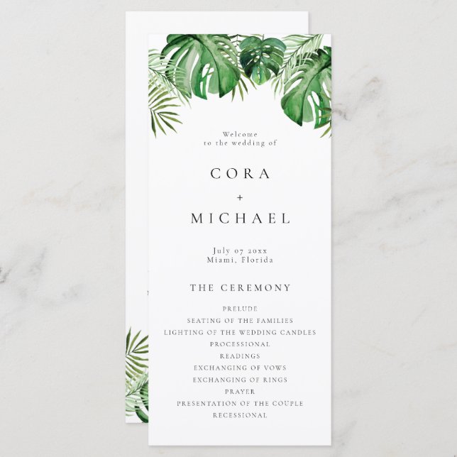 CORA Tropical Beach Destination Wedding Program (Fram/baksida)