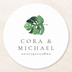 CORA Tropical Beach Palm Leaf Bröllop på exotisk Underlägg Papper Rund