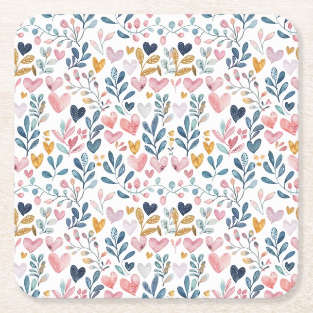 Corações em aquarela underlägg papper kvadrat (Framsidan)