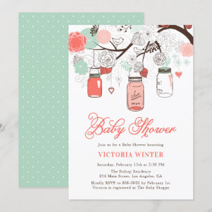 Coral and Aqua Hanging Mason Burk Baby Shower Inbjudningar