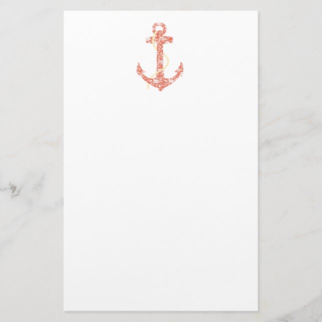Coral and Gult Anchor Beach Wedding Brevpapper (Framsida)
