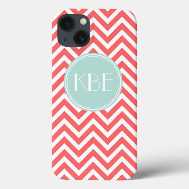 Coral and Mint Chevron Anpassningsbar Monogram (Baksida)
