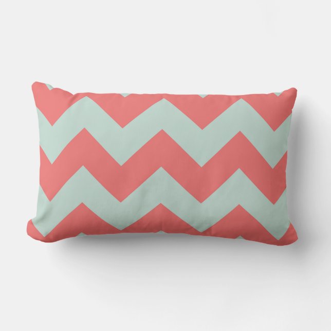Coral and Mint Grönt Chevron Pillow Lumbarkudde (Framsida)
