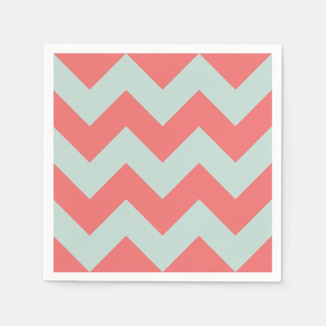 Coral and Mint Grönt Modern Chevron Pappersservett (Framsidan)