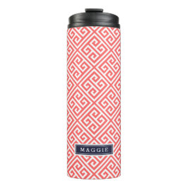 Coral and Navy Blue Grekiska Nyckel Monogram