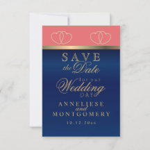 Coral and Navy Blue Guld Hearts - Save Date