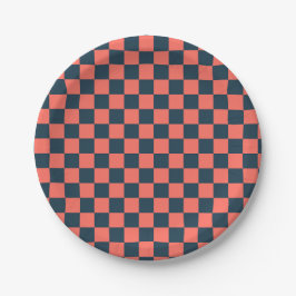 Coral and navy checkerboard pattern