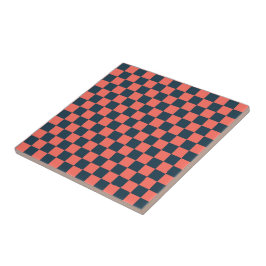 Coral and navy checkerboard pattern kakelplatta
