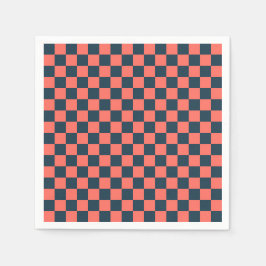 Coral and navy checkerboard pattern pappersservett