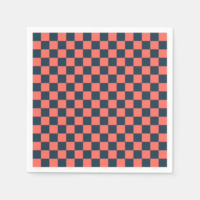 Coral and navy checkerboard pattern pappersservett (Framsidan)
