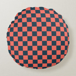Coral and navy checkerboard pattern rund kudde