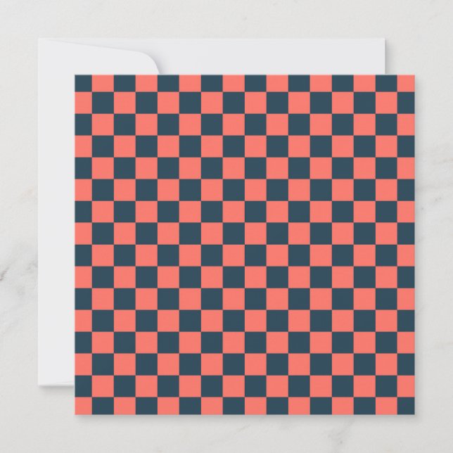 Coral and navy checkerboard pattern tack kort (Framsida)