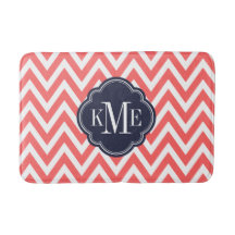 Coral and Navy Chevron Monogram