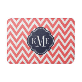 Coral and Navy Chevron Monogram Badrumsmatta