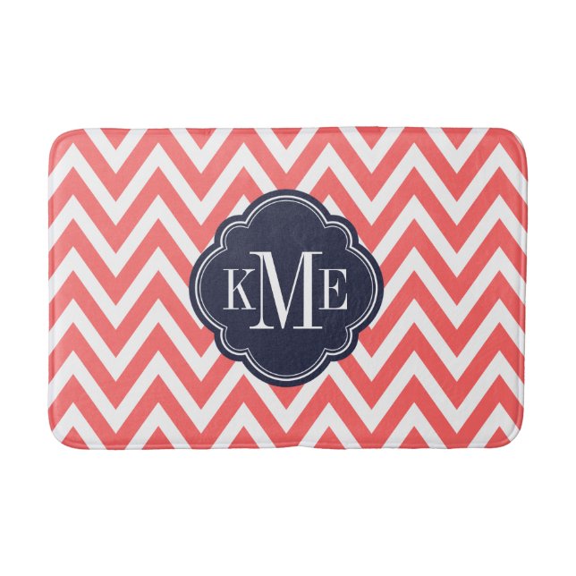 Coral and Navy Chevron Monogram Badrumsmatta (Framsidan)