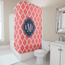 Coral and Navy Moroccan Quatrefoil Monogram