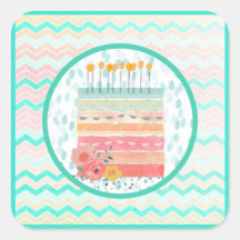 Coral and Teal Cake Wedding Favor Party Stickers