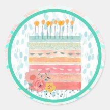 Coral and Teal Cake Wedding Favor Party Stickers
