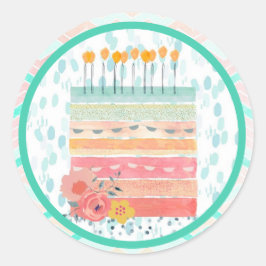 Coral and Teal Cake Wedding Favor Party Stickers Runt Klistermärke