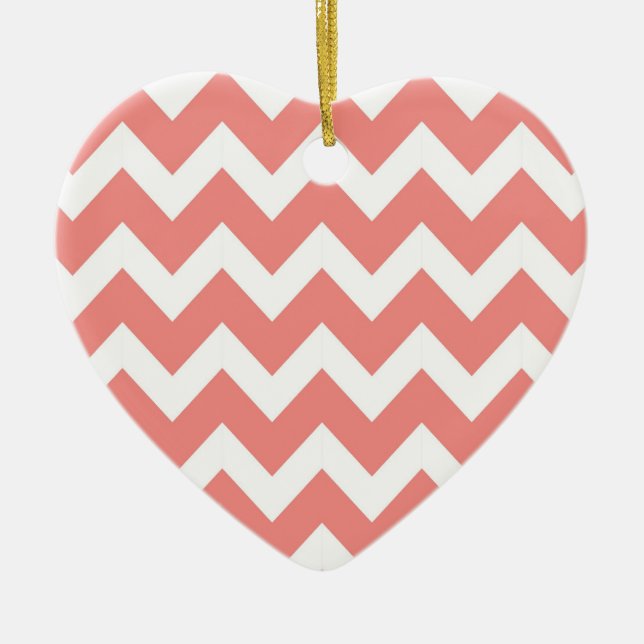 Coral and White Chevron Julgransprydnad Keramik (Framsidan)