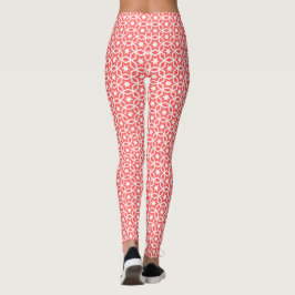 Coral and White Lattice Star Mönster Leggings