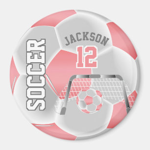 Coral and White Personalize Fotboll Magnet