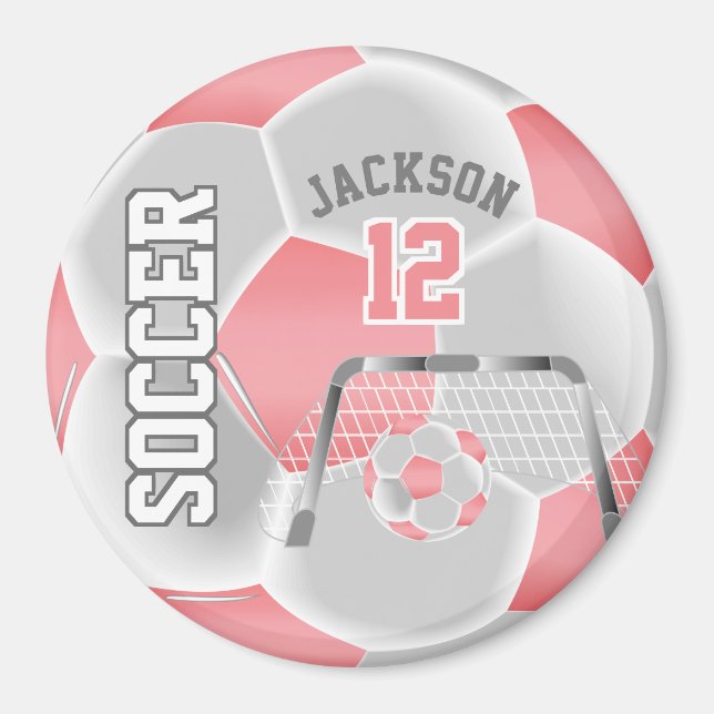 Coral and White Personalize Fotboll Magnet (Framsidan)