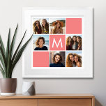 Coral and White Photo Collage Anpassningsbar Monog Poster<br><div class="desc">Du kan använda Instagram-foton för den här designen. Använda 6-kvadratfoton som skapar en unik och personlig gåva. Eller så kan du behålla hipstervalpen och göra ett trendig till keepy. Om du behöver justera bilder klickar du på verktyg för att anpassa ändringar.</div>
