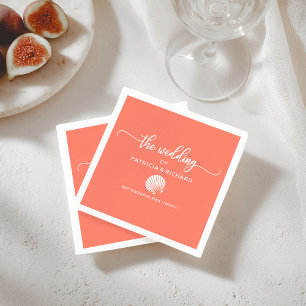 Coral and White Seashell Beach Wedding Pappersservett