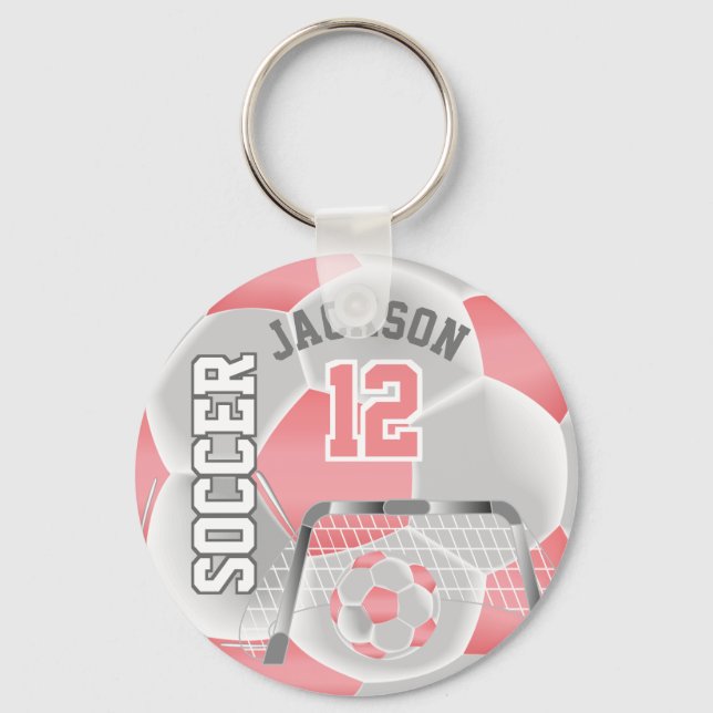 Coral and White Soccer ⚽ Boll Sport Nyckelring (Framsida)