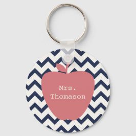 Coral Apple & Navy Chevron Teacher Nyckelring