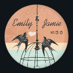 Coral & Aqua Bird Cage Bröllop Magnet eller Anpass<br><div class="desc">Fler fågelburar Bröllop</div>